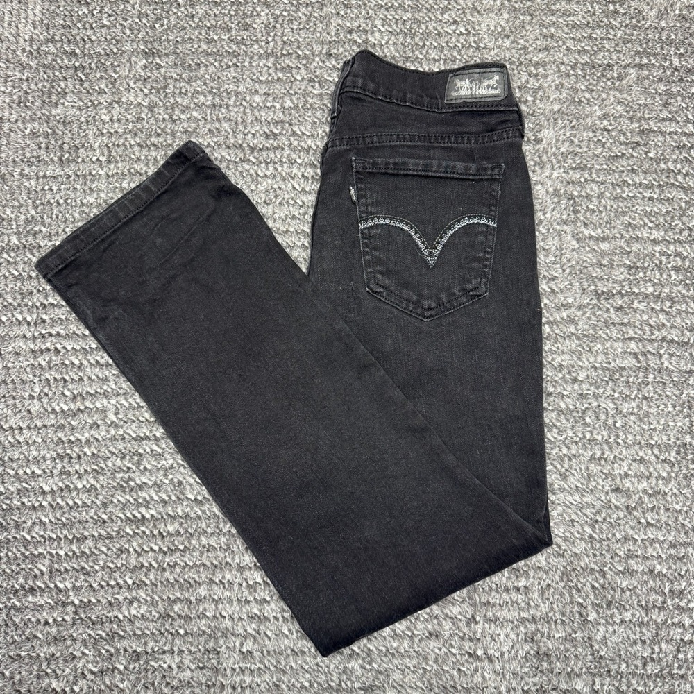 Levi's Womens Jeans 505 Straight Leg W28 L30 Black Denim‎ Embroidered